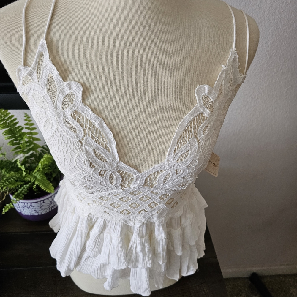 Free People Ivory Lace Ruffle Top Fairy Vibes